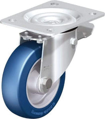 Blickle - 5" Diam x 1-37/64" Wide x 6-7/64" OAH Top Plate Mount Swivel Caster with Brake - Polyurethane-Elastomer Blickle Besthane, 770 Lb Capacity, Ball Bearing, 5-1/2 x 4-3/8" Plate - Exact Industrial Supply