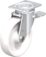 Blickle - 8" Diam x 1-31/32" Wide x 9-41/64" OAH Top Plate Mount Swivel Caster with Brake - Impact-Resistant Nylon, 1,980 Lb Capacity, Plain Bore Bearing, 5-1/2 x 4-3/8" Plate - Exact Industrial Supply