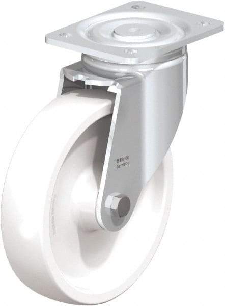 Blickle - 8" Diam x 1-31/32" Wide x 9-41/64" OAH Top Plate Mount Swivel Caster - Impact-Resistant Nylon, 1,980 Lb Capacity, Plain Bore Bearing, 5-1/2 x 4-3/8" Plate - Exact Industrial Supply