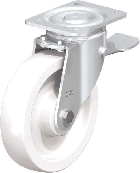 Blickle - 8" Diam x 1-31/32" Wide x 9-41/64" OAH Top Plate Mount Swivel Caster with Brake - Impact-Resistant Nylon, 1,980 Lb Capacity, Plain Bore Bearing, 5-1/2 x 4-3/8" Plate - Exact Industrial Supply