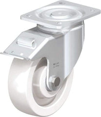 Blickle - 6-1/2" Diam x 1-31/32" Wide x 7-3/4" OAH Top Plate Mount Swivel Caster with Brake - Impact-Resistant Nylon, 1,870 Lb Capacity, Ball Bearing, 5-1/2 x 4-3/8" Plate - Exact Industrial Supply