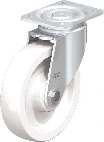 Blickle - 8" Diam x 1-31/32" Wide x 9-41/64" OAH Top Plate Mount Swivel Caster - Impact-Resistant Nylon, 1,980 Lb Capacity, Plain Bore Bearing, 5-1/2 x 4-3/8" Plate - Exact Industrial Supply