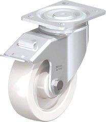Blickle - 6-1/2" Diam x 1-31/32" Wide x 7-3/4" OAH Top Plate Mount Swivel Caster with Brake - Impact-Resistant Nylon, 1,870 Lb Capacity, Plain Bore Bearing, 5-1/2 x 4-3/8" Plate - Exact Industrial Supply