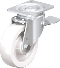 Blickle - 6-1/2" Diam x 1-31/32" Wide x 7-3/4" OAH Top Plate Mount Swivel Caster with Brake - Impact-Resistant Nylon, 1,870 Lb Capacity, Plain Bore Bearing, 5-1/2 x 4-3/8" Plate - Exact Industrial Supply