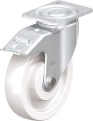 Blickle - 6-1/2" Diam x 1-31/32" Wide x 7-3/4" OAH Top Plate Mount Swivel Caster - Impact-Resistant Nylon, 1,870 Lb Capacity, Plain Bore Bearing, 5-1/2 x 4-3/8" Plate - Exact Industrial Supply