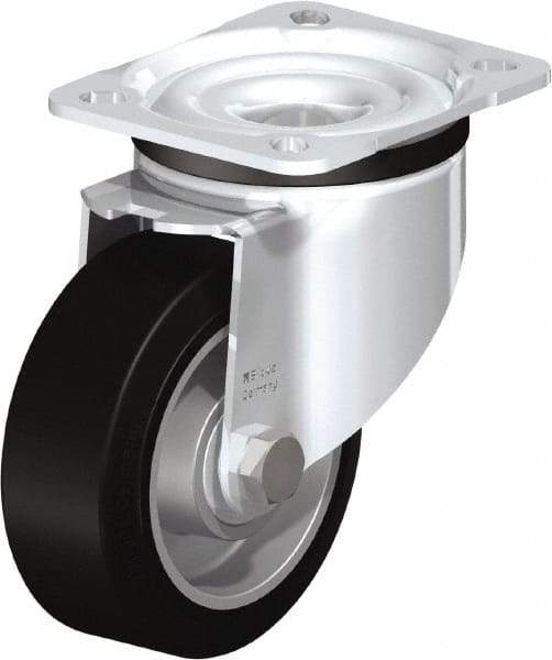 Blickle - 4" Diam x 1-37/64" Wide x 5-7/64" OAH Top Plate Mount Swivel Caster - Solid Rubber, 440 Lb Capacity, Ball Bearing, 3-15/16 x 3-3/8" Plate - Exact Industrial Supply