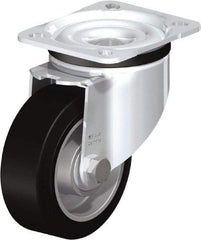 Blickle - 4" Diam x 1-37/64" Wide x 5-7/64" OAH Top Plate Mount Swivel Caster - Solid Rubber, 440 Lb Capacity, Ball Bearing, 3-15/16 x 3-3/8" Plate - Exact Industrial Supply