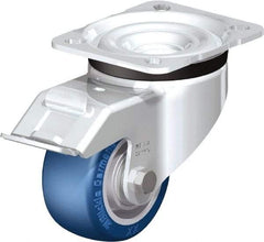 Blickle - 3" Diam x 1-37/64" Wide x 4-21/64" OAH Top Plate Mount Swivel Caster with Brake - Polyurethane-Elastomer Blickle Besthane, 506 Lb Capacity, Ball Bearing, 3-15/16 x 3-3/8" Plate - Exact Industrial Supply
