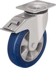Blickle - 5" Diam x 2-1/8" Wide x 6-11/16" OAH Top Plate Mount Swivel Caster with Brake - Polyurethane-Elastomer Blickle Besthane, 990 Lb Capacity, Ball Bearing, 5-1/2 x 4-3/8" Plate - Exact Industrial Supply