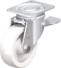 Blickle - 6" Diam x 1-31/32" Wide x 7-3/4" OAH Top Plate Mount Swivel Caster with Brake - Impact-Resistant Nylon, 1,760 Lb Capacity, Plain Bore Bearing, 5-1/2 x 4-3/8" Plate - Exact Industrial Supply