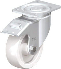 Blickle - 6" Diam x 1-31/32" Wide x 7-3/4" OAH Top Plate Mount Swivel Caster with Brake - Impact-Resistant Nylon, 1,760 Lb Capacity, Plain Bore Bearing, 5-1/2 x 4-3/8" Plate - Exact Industrial Supply