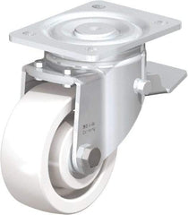 Blickle - 5" Diam x 1-31/32" Wide x 6-11/16" OAH Top Plate Mount Swivel Caster with Brake - Impact-Resistant Nylon, 1,650 Lb Capacity, Ball Bearing, 5-1/2 x 4-3/8" Plate - Exact Industrial Supply
