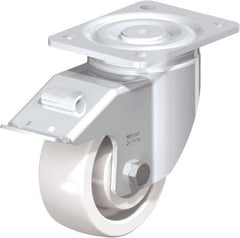 Blickle - 5" Diam x 1-31/32" Wide x 6-11/16" OAH Top Plate Mount Swivel Caster with Brake - Impact-Resistant Nylon, 1,650 Lb Capacity, Ball Bearing, 5-1/2 x 4-3/8" Plate - Exact Industrial Supply