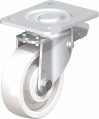 Blickle - 5" Diam x 1-29/64" Wide x 6-1/2" OAH Top Plate Mount Swivel Caster with Brake - Impact-Resistant Nylon, 1,540 Lb Capacity, Ball Bearing, 5-1/2 x 4-3/8" Plate - Exact Industrial Supply