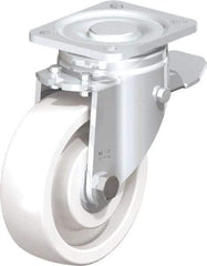 Blickle - 5" Diam x 1-29/64" Wide x 6-1/2" OAH Top Plate Mount Swivel Caster with Brake - Impact-Resistant Nylon, 1,540 Lb Capacity, Ball Bearing, 3-15/16 x 3-3/8" Plate - Exact Industrial Supply