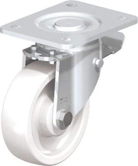 Blickle - 5" Diam x 1-29/64" Wide x 6-1/2" OAH Top Plate Mount Swivel Caster with Brake - Impact-Resistant Nylon, 1,540 Lb Capacity, Plain Bore Bearing, 5-1/2 x 4-3/8" Plate - Exact Industrial Supply