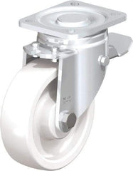 Blickle - 5" Diam x 1-29/64" Wide x 6-1/2" OAH Top Plate Mount Swivel Caster with Brake - Impact-Resistant Nylon, 1,540 Lb Capacity, Plain Bore Bearing, 3-15/16 x 3-3/8" Plate - Exact Industrial Supply