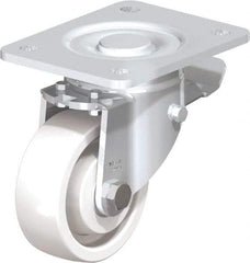 Blickle - 4" Diam x 1-29/64" Wide x 6-1/2" OAH Top Plate Mount Swivel Caster with Brake - Impact-Resistant Nylon, 1,100 Lb Capacity, Ball Bearing, 5-1/2 x 4-3/8" Plate - Exact Industrial Supply
