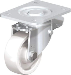 Blickle - 4" Diam x 1-29/64" Wide x 5-33/64" OAH Top Plate Mount Swivel Caster with Brake - Impact-Resistant Nylon, 1,100 Lb Capacity, Plain Bore Bearing, 5-1/2 x 4-3/8" Plate - Exact Industrial Supply