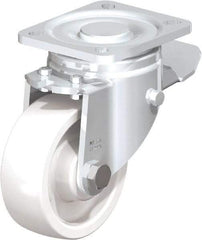 Blickle - 4" Diam x 1-29/64" Wide x 5-33/64" OAH Top Plate Mount Swivel Caster with Brake - Impact-Resistant Nylon, 1,100 Lb Capacity, Plain Bore Bearing, 3-15/16 x 3-3/8" Plate - Exact Industrial Supply