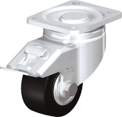 Blickle - 3" Diam x 1-49/64" Wide x 4-23/32" OAH Top Plate Mount Swivel Caster with Brake - Solid Rubber, 440 Lb Capacity, Ball Bearing, 3-15/16 x 3-3/8" Plate - Exact Industrial Supply