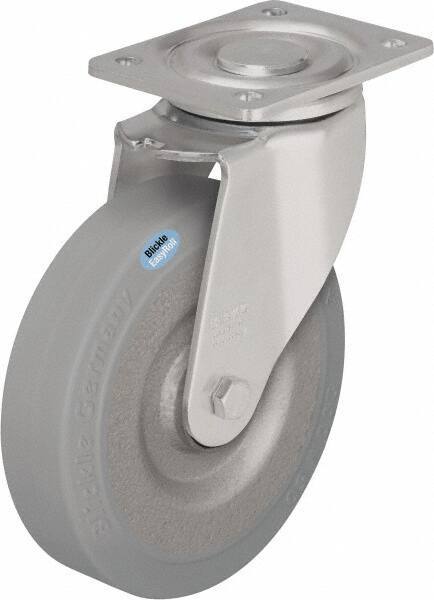 Blickle - 6-1/2" Diam x 1-31/32" Wide x 7-61/64" OAH Top Plate Mount Swivel Caster - Solid Rubber, 990 Lb Capacity, Ball Bearing, 5-1/2 x 4-3/8" Plate - Exact Industrial Supply