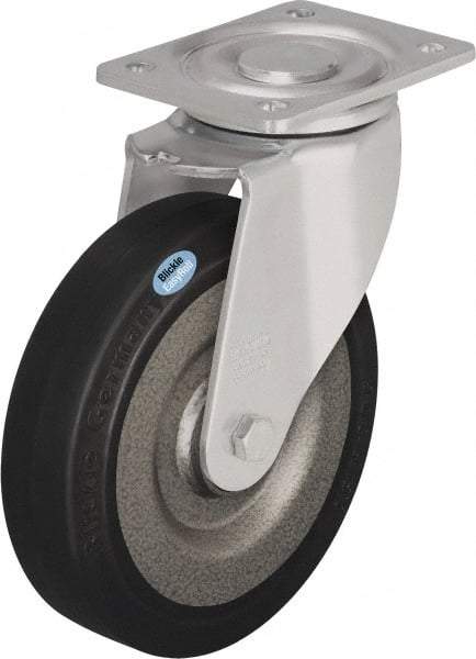 Blickle - 10" Diam x 2-23/64" Wide x 11-39/64" OAH Top Plate Mount Swivel Caster - Solid Rubber, 1,870 Lb Capacity, Ball Bearing, 5-1/2 x 4-3/8" Plate - Exact Industrial Supply