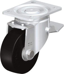 Blickle - 5" Diam x 1-31/32" Wide x 6-11/16" OAH Top Plate Mount Swivel Caster with Brake - Solid Rubber, 704 Lb Capacity, Ball Bearing, 5-1/2 x 4-3/8" Plate - Exact Industrial Supply