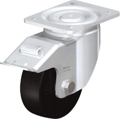 Blickle - 5" Diam x 1-31/32" Wide x 6-11/16" OAH Top Plate Mount Swivel Caster with Brake - Solid Rubber, 704 Lb Capacity, Ball Bearing, 5-1/2 x 4-3/8" Plate - Exact Industrial Supply