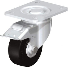 Blickle - 4" Diam x 1-49/64" Wide x 5-33/64" OAH Top Plate Mount Swivel Caster with Brake - Solid Rubber, 594 Lb Capacity, Ball Bearing, 5-1/2 x 4-3/8" Plate - Exact Industrial Supply