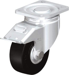 Blickle - 4" Diam x 1-49/64" Wide x 5-33/64" OAH Top Plate Mount Swivel Caster with Brake - Solid Rubber, 594 Lb Capacity, Ball Bearing, 3-15/16 x 3-3/8" Plate - Exact Industrial Supply