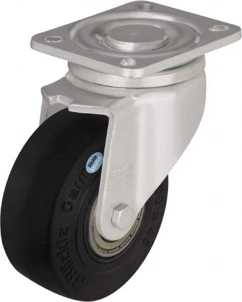 Blickle - 5" Diam x 1-31/32" Wide x 6-11/16" OAH Top Plate Mount Swivel Caster - Solid Rubber, 704 Lb Capacity, Ball Bearing, 5-1/2 x 4-3/8" Plate - Exact Industrial Supply