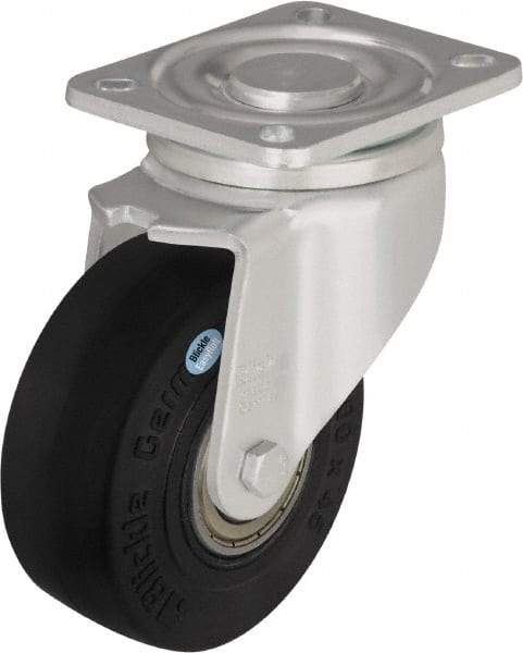 Blickle - 4" Diam x 1-49/64" Wide x 5-33/64" OAH Top Plate Mount Swivel Caster - Solid Rubber, 594 Lb Capacity, Ball Bearing, 5-1/2 x 4-3/8" Plate - Exact Industrial Supply