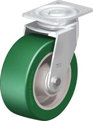 Blickle - 8" Diam x 3-9/64" Wide x 9-41/64" OAH Top Plate Mount Swivel Caster - Polyurethane-Elastomer Blickle Softhane, 1,760 Lb Capacity, Ball Bearing, 5-1/2 x 4-3/8" Plate - Exact Industrial Supply