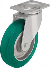 Blickle - 6" Diam x 1-31/32" Wide x 7-3/4" OAH Top Plate Mount Swivel Caster - Polyurethane-Elastomer Blickle Softhane, 1,210 Lb Capacity, Ball Bearing, 5-1/2 x 4-3/8" Plate - Exact Industrial Supply