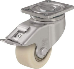 Blickle - 3" Diam x 1-37/64" Wide x 4-23/32" OAH Top Plate Mount Swivel Caster with Brake - Impact-Resistant Cast Nylon, 1,540 Lb Capacity, Ball Bearing, 3-15/16 x 3-3/8" Plate - Exact Industrial Supply
