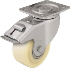 Blickle - 4" Diam x 1-37/64" Wide x 5-33/64" OAH Top Plate Mount Swivel Caster with Brake - Impact-Resistant Cast Nylon, 1,540 Lb Capacity, Ball Bearing, 5-1/2 x 4-3/8" Plate - Exact Industrial Supply