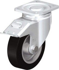 Blickle - 5" Diam x 1-9/16" Wide x 6-1/2" OAH Top Plate Mount Swivel Caster with Brake - Solid Rubber, 550 Lb Capacity, Ball Bearing, 3-15/16 x 3-3/8" Plate - Exact Industrial Supply