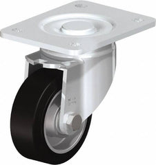 Blickle - 4" Diam x 1-9/16" Wide x 5-33/64" OAH Top Plate Mount Swivel Caster - Solid Rubber, 440 Lb Capacity, Ball Bearing, 5-1/2 x 4-3/8" Plate - Exact Industrial Supply