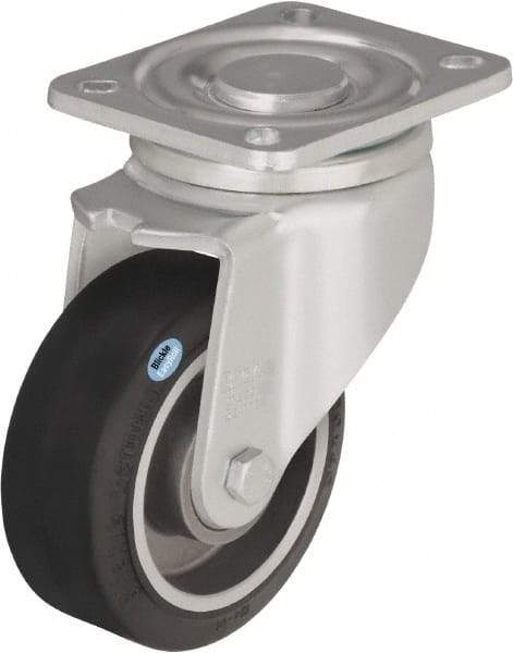 Blickle - 5" Diam x 1-9/16" Wide x 6-1/2" OAH Top Plate Mount Swivel Caster - Solid Rubber, 550 Lb Capacity, Ball Bearing, 3-15/16 x 3-3/8" Plate - Exact Industrial Supply