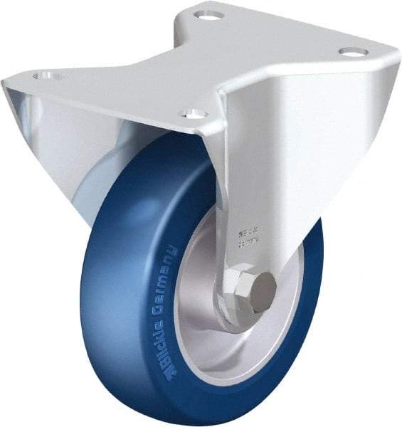 Blickle - 5" Diam x 1-9/16" Wide x 6-7/64" OAH Top Plate Mount Rigid Caster - Polyurethane-Elastomer Blickle Softhane, 770 Lb Capacity, Ball Bearing, 5-1/2 x 4-3/8" Plate - Exact Industrial Supply