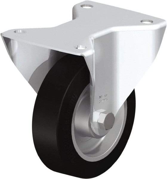 Blickle - 5" Diam x 1-9/16" Wide x 6-3/32" OAH Top Plate Mount Rigid Caster - Solid Rubber, 550 Lb Capacity, Ball Bearing, 5-1/2 x 4-3/8" Plate - Exact Industrial Supply