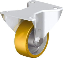 Blickle - 4" Diam x 1-9/16" Wide x 5-7/64" OAH Top Plate Mount Rigid Caster - Polyurethane-Elastomer Blickle Softhane, 550 Lb Capacity, Ball Bearing, 5-1/2 x 4-3/8" Plate - Exact Industrial Supply