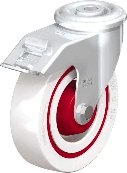 Blickle - 5" Diam x 1-3/8" Wide x 5-29/32" OAH Hollow Kingpin Mount Swivel Caster with Brake - Impact-Resistant Nylon, 330 Lb Capacity, Roller Bearing, Hollow Kingpin Stem - Exact Industrial Supply