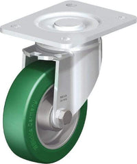 Blickle - 5" Diam x 1-9/16" Wide x 6-1/2" OAH Top Plate Mount Swivel Caster - Polyurethane-Elastomer Blickle Softhane, 770 Lb Capacity, Ball Bearing, 5-1/2 x 4-3/8" Plate - Exact Industrial Supply