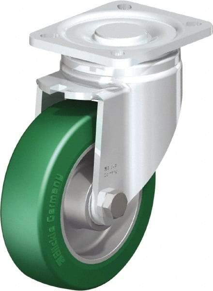 Blickle - 5" Diam x 1-9/16" Wide x 6-1/2" OAH Top Plate Mount Swivel Caster - Polyurethane-Elastomer Blickle Softhane, 770 Lb Capacity, Ball Bearing, 3-15/16 x 3-3/8" Plate - Exact Industrial Supply