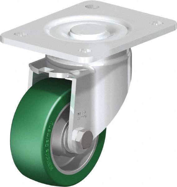 Blickle - 4" Diam x 1-9/16" Wide x 5-33/64" OAH Top Plate Mount Swivel Caster - Polyurethane-Elastomer Blickle Softhane, 660 Lb Capacity, Ball Bearing, 5-1/2 x 4-3/8" Plate - Exact Industrial Supply