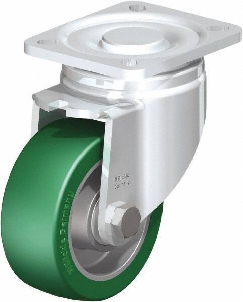 Blickle - 4" Diam x 1-9/16" Wide x 5-33/64" OAH Top Plate Mount Swivel Caster - Polyurethane-Elastomer Blickle Softhane, 660 Lb Capacity, Ball Bearing, 3-15/16 x 3-3/8" Plate - Exact Industrial Supply