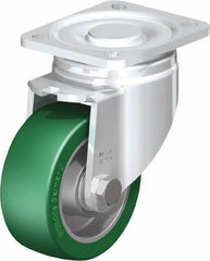 Blickle - 4" Diam x 1-9/16" Wide x 5-33/64" OAH Top Plate Mount Swivel Caster - Polyurethane-Elastomer Blickle Softhane, 660 Lb Capacity, Ball Bearing, 3-15/16 x 3-3/8" Plate - Exact Industrial Supply