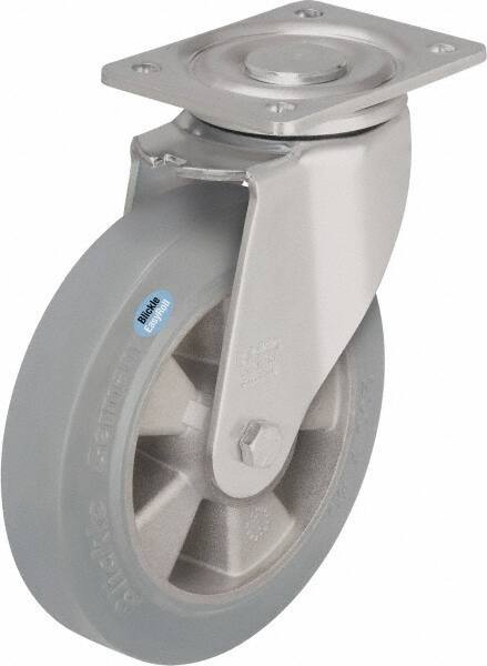 Blickle - 10" Diam x 2" Wide x 11-39/64" OAH Top Plate Mount Swivel Caster - Solid Rubber, 1,430 Lb Capacity, Ball Bearing, 5-1/2 x 4-3/8" Plate - Exact Industrial Supply